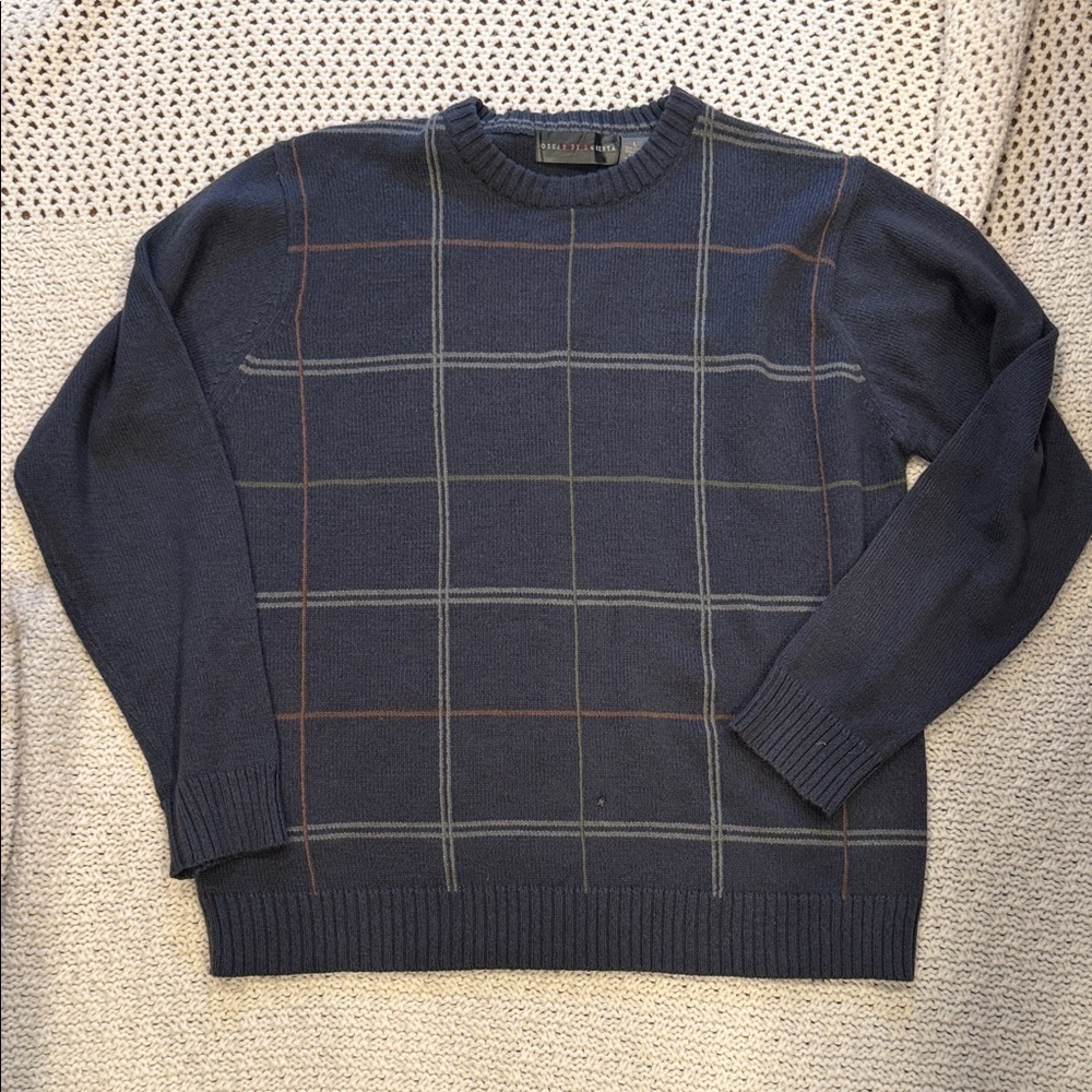 OSCAR DE LA RENTA MENS LARGE  Dark GRAY Checkered Crewneck Sweater